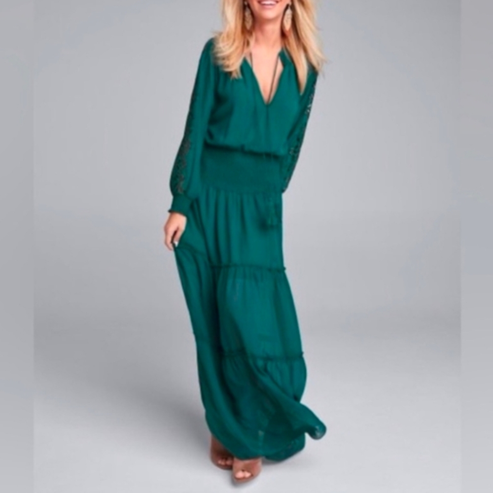 Chic Teal Long Sleeve Maxi Dress